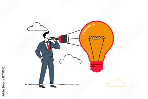 concept of teamwork in generating ideas, Two business people climbing the stairs to the light bulb. Generate unique business ideas and approaches. flat vector illustration on white background.