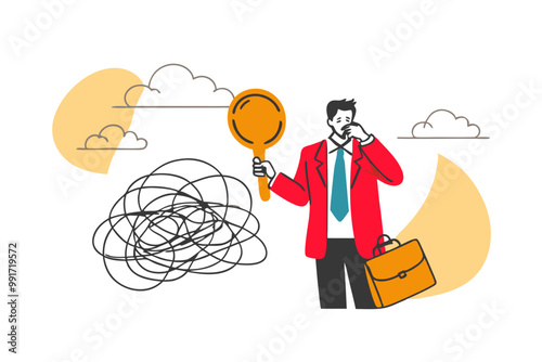 Flat vector illustration of a business concept, a businessman on concrete stairs with a business sketch. Finance and growth concept. Businessmen pursue a career.