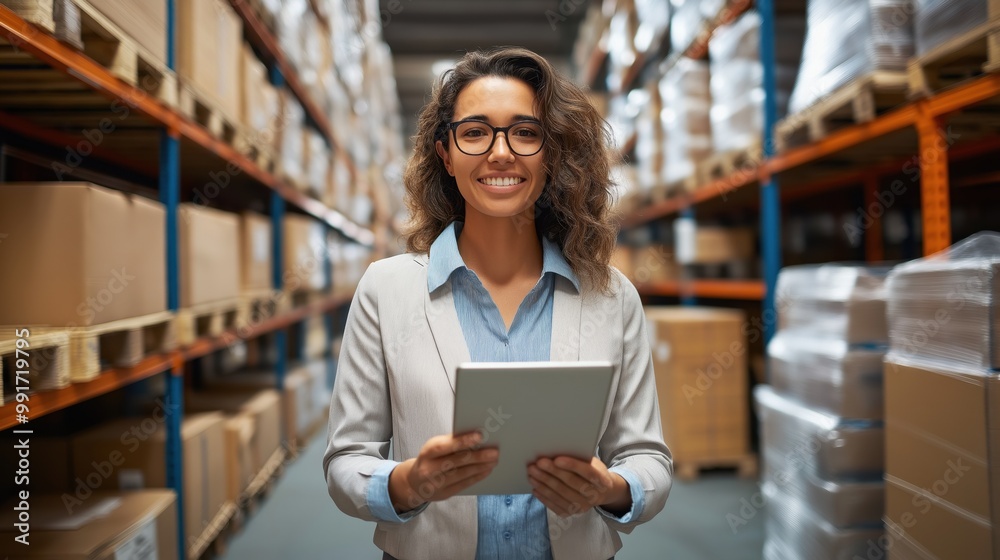 Manager at storage warehouse and holding clipboard or digital tablet Manager at storage warehouse and holding clipboard or digital tablet