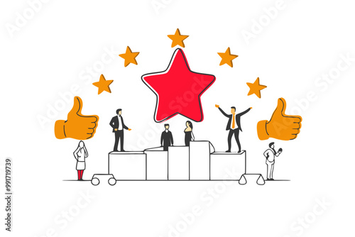 Flat vector illustration of a business concept, a businessman on concrete stairs with a business sketch. Finance and growth concept. Businessmen pursue a career.