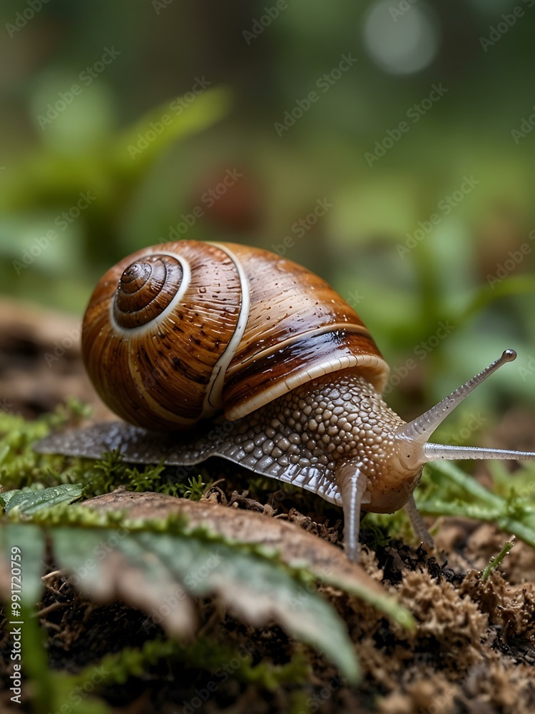 Intricate snail illustration in its natural habitat. Intricate snail illustration in its natural habitat.