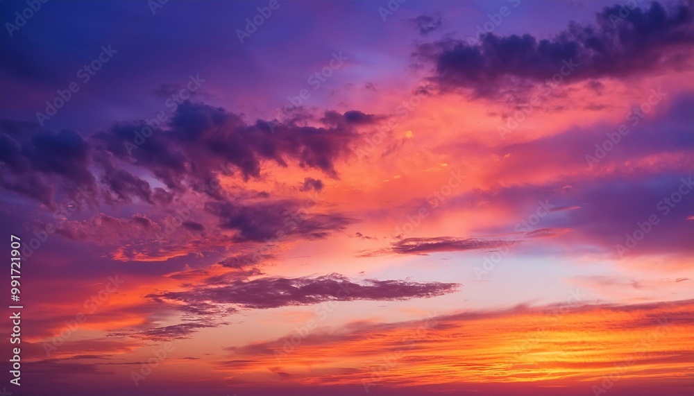 Stunning evening skies in hues of violet, gold, and coral - lively color transitions - ethereal, surreal summer dusk or daybreak Stunning evening skies in hues of violet, gold, and coral - lively color transitions - ethereal, surreal summer dusk or daybreak