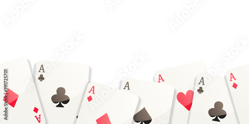 Seamless card border. Frame of aces. Vector clipart isolated on white background.