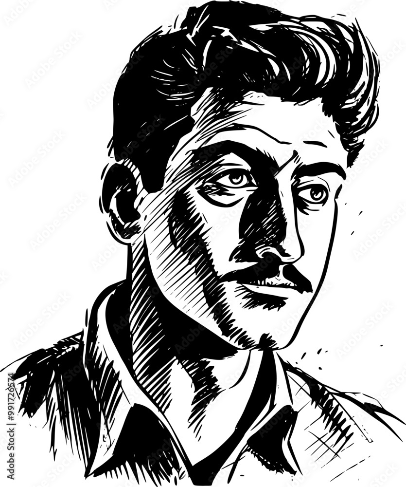 Man portrait in hand drawing or engraving style. 60s styled beautiful comic book character, in black and white Man portrait in hand drawing or engraving style. 60s styled beautiful comic book character, in black and white