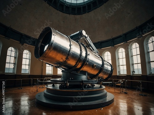 Large telescope being renovated inside an observatory. photo