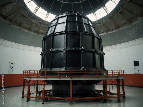 Large telescope being renovated inside an observatory. photo