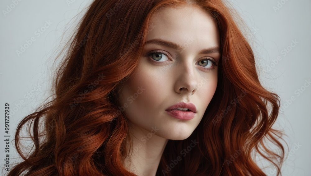 Naklejka premium Portrait of red-haired woman with neutral expression and direct gaze into camera