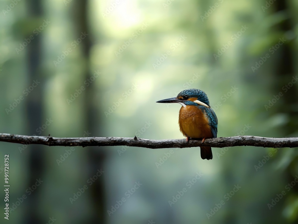 Serene Kingfisher Perched on Branch in Lush Forest - Tranquil Wildlife Closeup for Nature Enthusiasts Serene Kingfisher Perched on Branch in Lush Forest - Tranquil Wildlife Closeup for Nature Enthusiasts