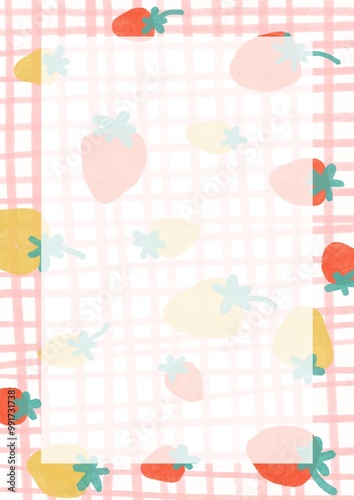 strawberry background template, illustration card border for decoration