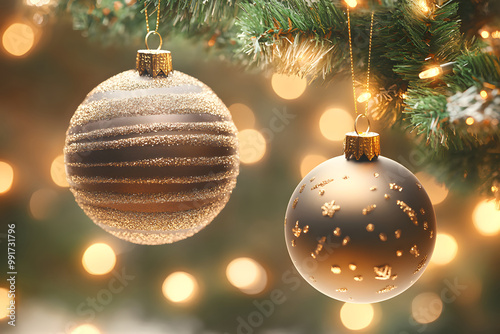 blurry background with lights and christmas tree, red yellow purble orange colors photo