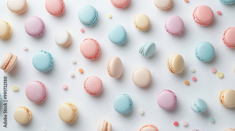 Colorful Macarons on a White Surface Layout