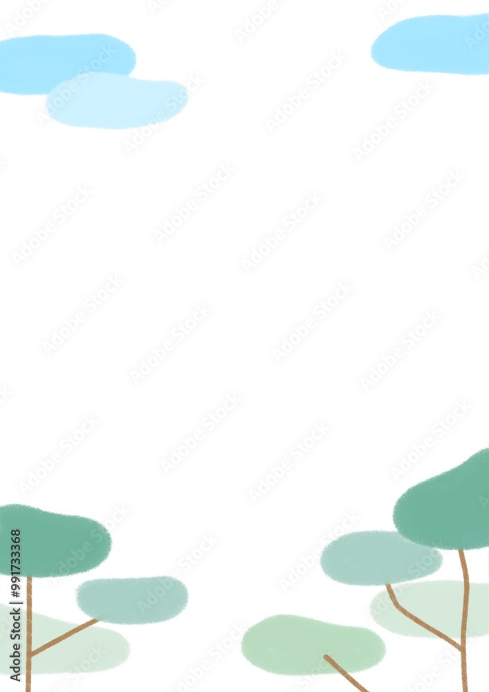 Fototapeta premium landscape, tree , blue cloud on the sky , illustration nature background template