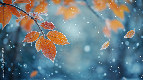 autumn smoothly turning into winter, first snow, blurred background, fall transition photo