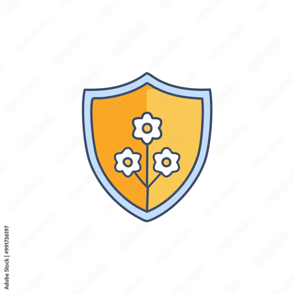 Abstract shield with flowers vector art illustration icon design. Icon concept design. Abstract shield with flowers vector art illustration icon design. Icon concept design.