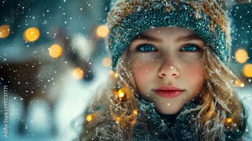 Portrait of a little girl in winter. 