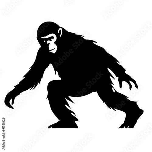 chimpanzee chimp silhouette vector illustration transparent background