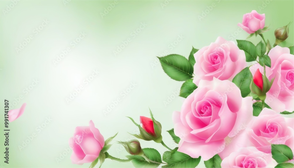 The background is a postcard with lush soft pink open roses on a light background with a place set aside for writing text or pictures. greeting card The background is a postcard with lush soft pink open roses on a light background with a place set aside for writing text or pictures. greeting card