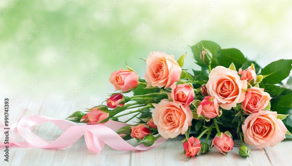 The background is a postcard with lush delicate peach roses and their buds on a light background with a place set aside for writing text or pictures. greeting card The background is a postcard with lush delicate peach roses and their buds on a light background with a place set aside for writing text or pictures. greeting card