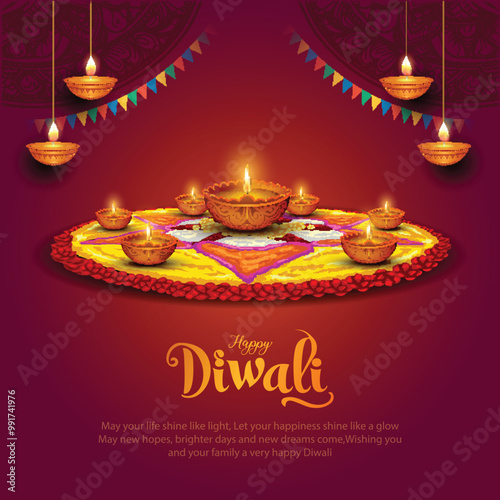 Indian festival of lights Happy Diwali, holiday Background, Diwali celebration greeting card, abstract vector illustration design.
