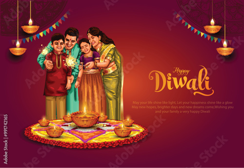 Indian festival of lights Happy Diwali, holiday Background, Diwali celebration greeting card, abstract vector illustration design.