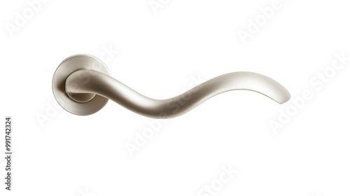 Sleek modern satin door handle with a smooth and wavy design, offering a contemporary look for modern interiors and home decor projects. Isolated on transparent background, png.