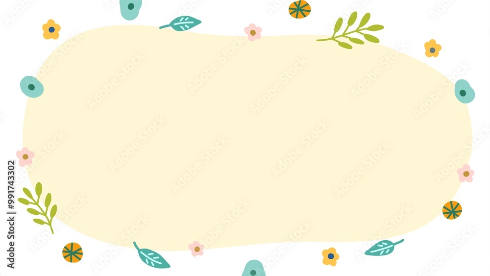 little blue pastel flowers and green leaves on yellow frame border background, illustration paper template, presentation size background. little blue pastel flowers and green leaves on yellow frame border background, illustration paper template, presentation size background.