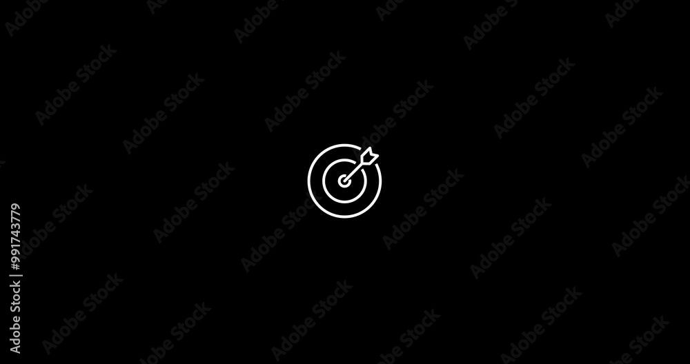 Darts, Target keywords button icon animation 4K on black background. Goal symbol. Simple target with arrow. Hitting the bullseye icon line style. Darts, Target keywords button icon animation 4K on black background. Goal symbol. Simple target with arrow. Hitting the bullseye icon line style.