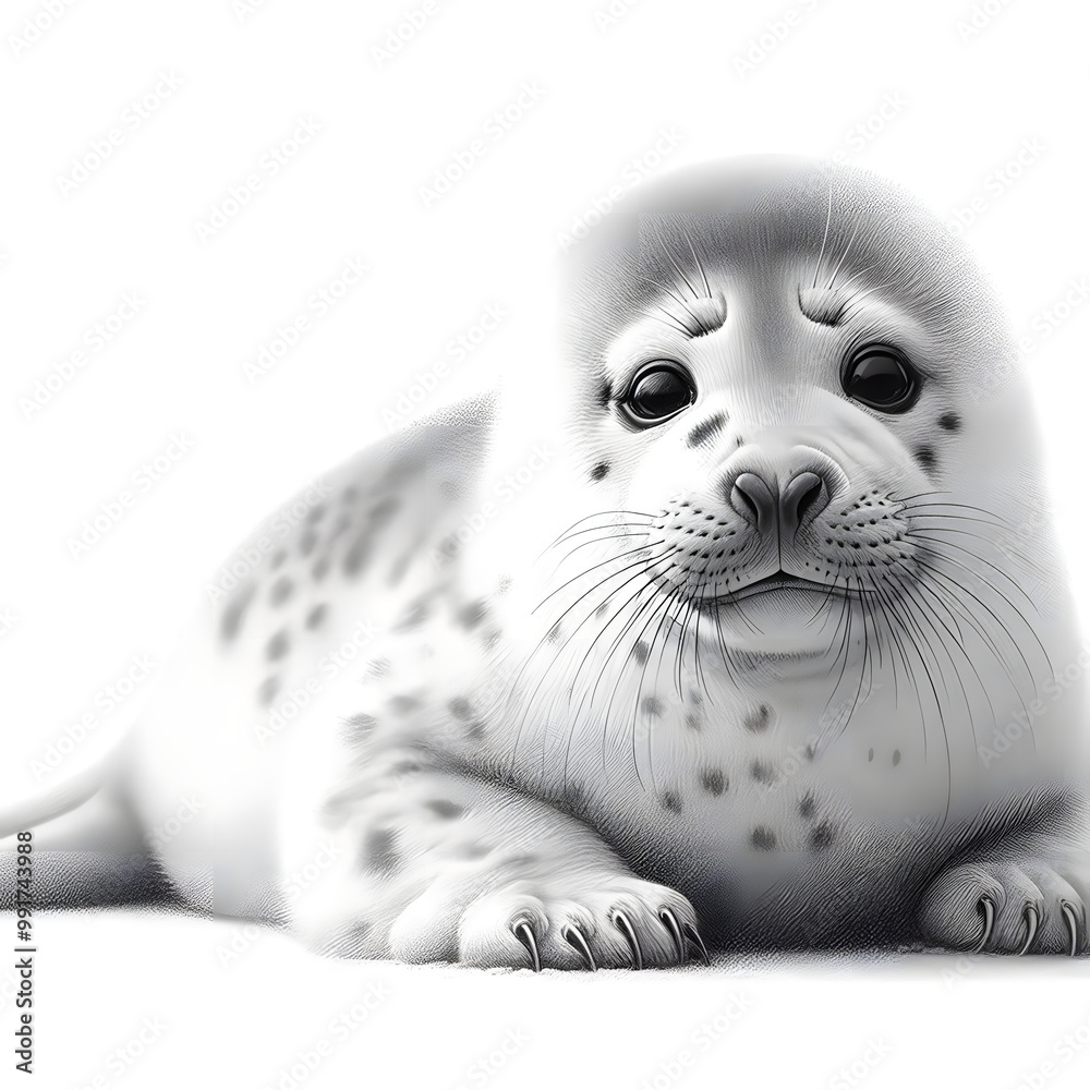 흰 배경, 하프물범, 펜슬 드로잉 (White background, half seal, pencil drawing) 흰 배경, 하프물범, 펜슬 드로잉 (White background, half seal, pencil drawing)