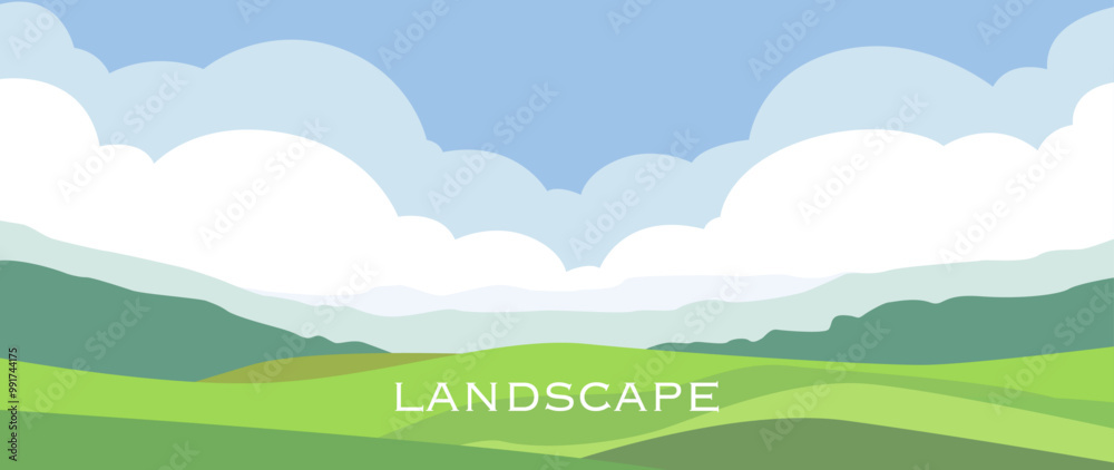Fototapeta premium Vector illustration. Leisure and travel concept. An incredible landscape of nature. Banners for books, social networks, wallpapers, notebooks, pictures for design, educational books.
