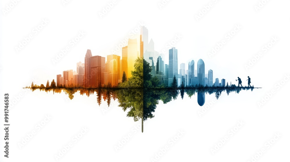 Obraz premium Cityscape and Nature Blend with Urban Vibes and Harmony