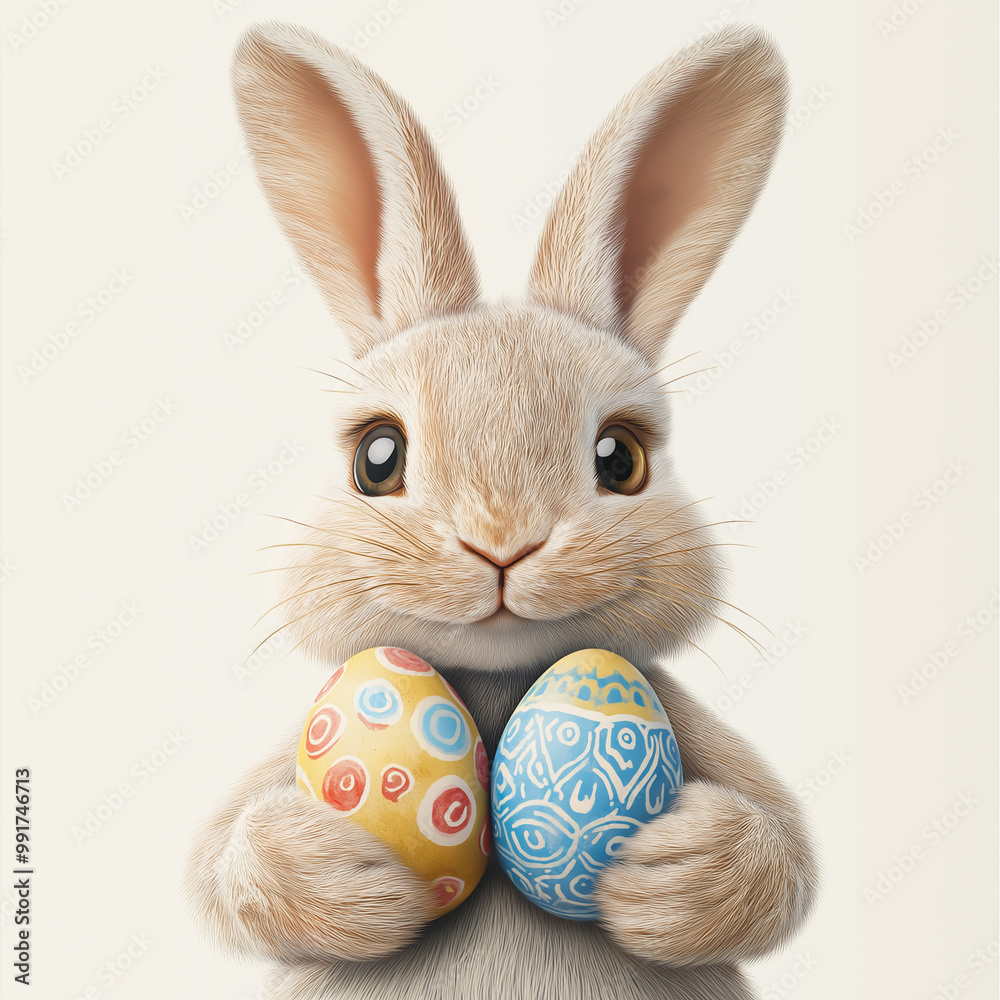 Easter Bunny Holding Colorful Eggs Easter Bunny Holding Colorful Eggs