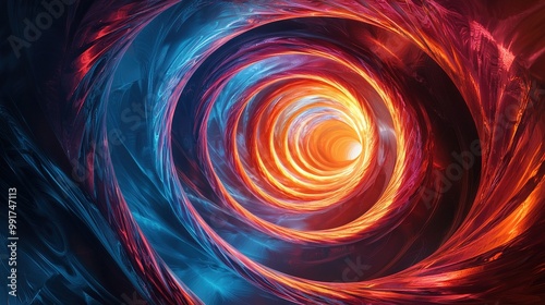  An image of an orange and blue swirl with red and blue swirls at its core