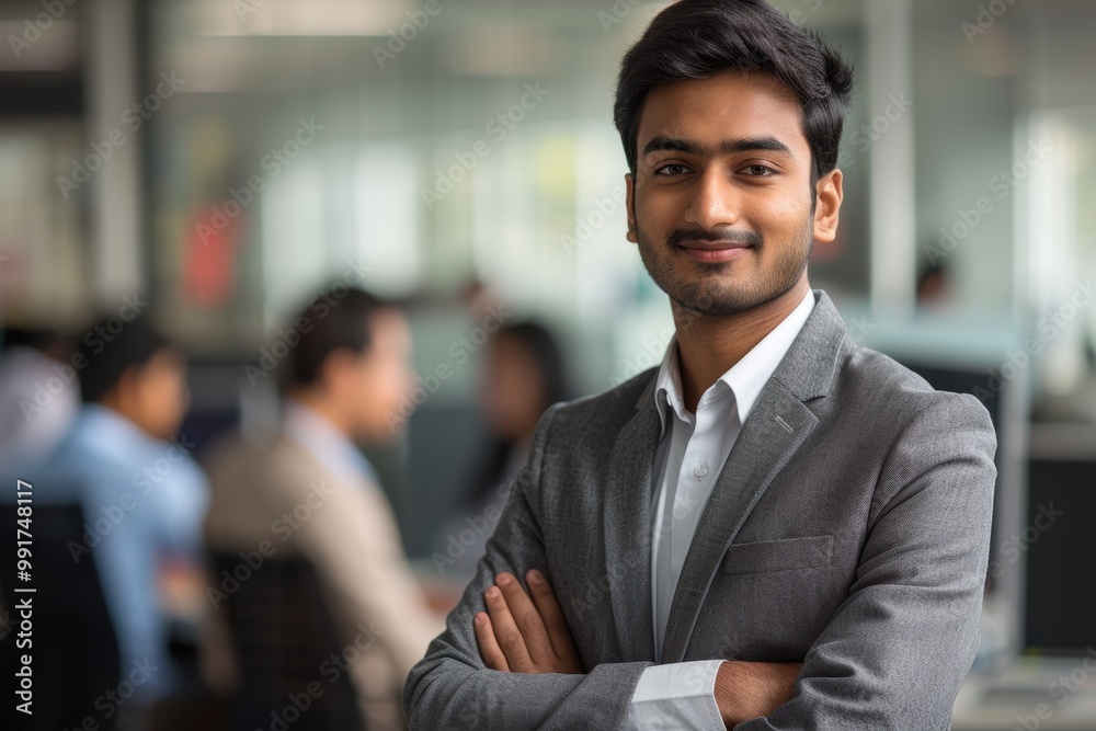 Motivational leader engaging with a diverse team in an office setting. Proud male smiling during a training session focused on strategy and team development