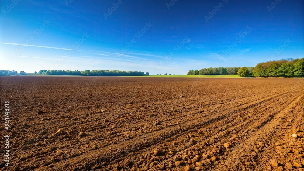 Empty brown soil of field under a clear blue sky, perfect for a natural background, rural, field, earth, agriculture, symmetrical, landscape, countryside, tranquil, space, horizon, empty