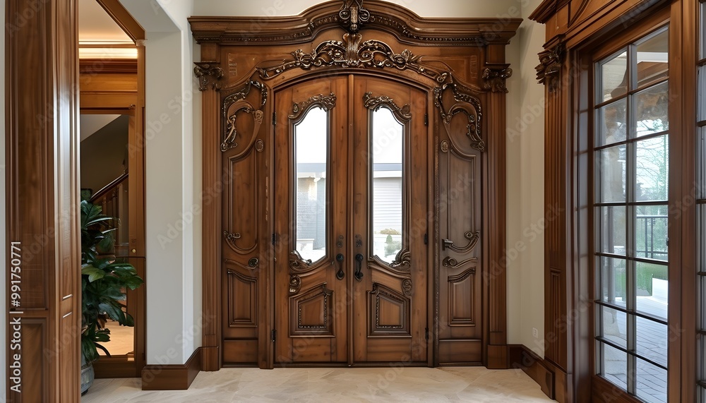 Exquisite ornate wooden double doors embodying craftsmanship and style ...