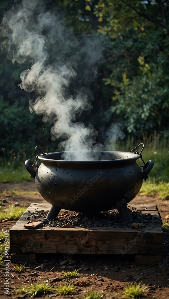 Mysterious cauldron with steam rising enchantingly. Mysterious cauldron with steam rising enchantingly.