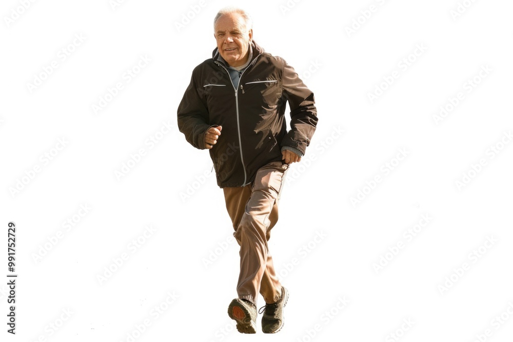 A senior citizen exercises outside on a bright day A senior citizen exercises outside on a bright day