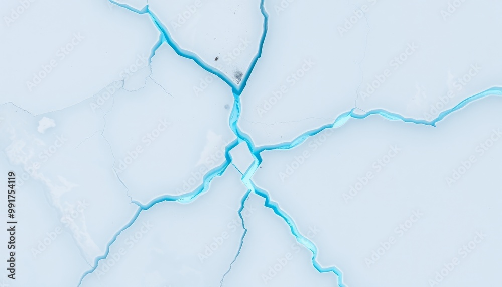 Shattered ice surface with glowing blue lines for mobile background