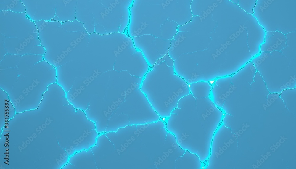 Fototapeta premium Clear ice surface with glowing blue fractures for tech backgrounds