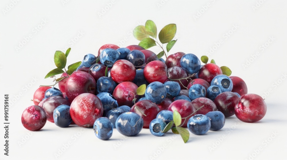 A pile of blueberries and plums on a white surface, perfect for a healthy snack or decoration A pile of blueberries and plums on a white surface, perfect for a healthy snack or decoration
