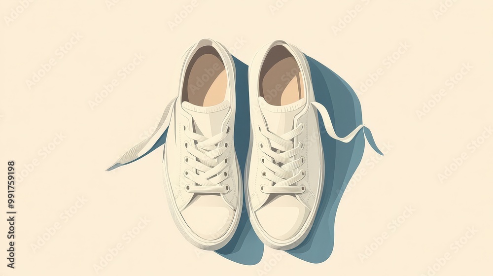 Minimalist Flat Vector Design of White Shoes on Geometric Background Minimalist Flat Vector Design of White Shoes on Geometric Background