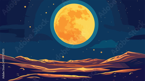 Full Moon Night Icon Flat Style Lunar Landscape