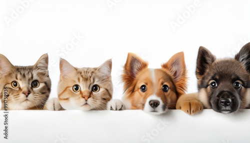 Cats and Dogs Peeking Over White Web Banner 