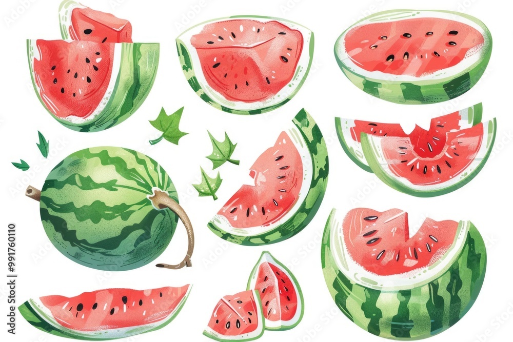 Freshly cut watermelon halves ready to be served or used in various recipes Freshly cut watermelon halves ready to be served or used in various recipes