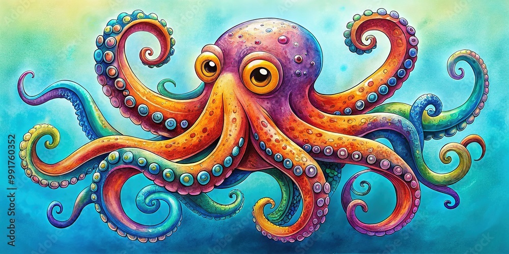 Adorable Hand-Drawn Octopus Doodle with Playful Expression and Whimsical Tentacles on White Background Adorable Hand-Drawn Octopus Doodle with Playful Expression and Whimsical Tentacles on White Background