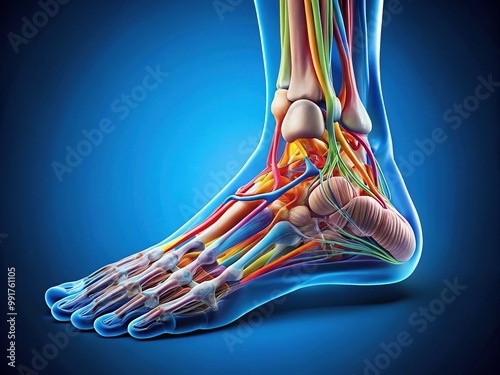 Anatomical Diagram of Human Foot Bones with Labeled Structures for Educational Purposes and Study photo