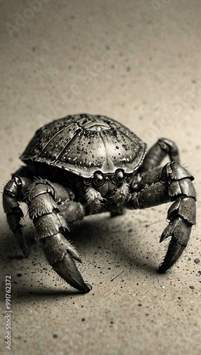 Pen and ink illustration of a hermit crab. photo