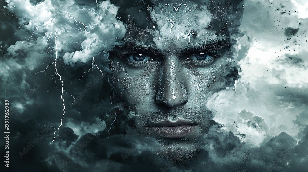 Man's face with cloudy background Man's face with cloudy background