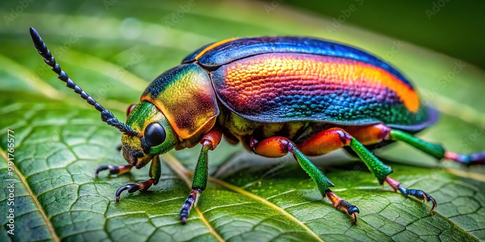 Close-up of Elateridae Beetle on Green Leaf in Natural Habitat, Capturing Intricate Details and Colors Close-up of Elateridae Beetle on Green Leaf in Natural Habitat, Capturing Intricate Details and Colors