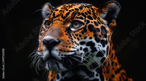 Portrait of a Jaguar on a black background. Leopard on black background